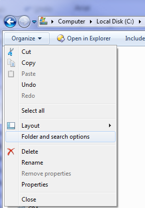 Accessing folder options in Windows Explorer