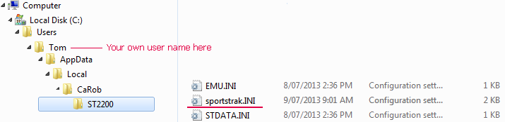 Location of SportsTrak.ini