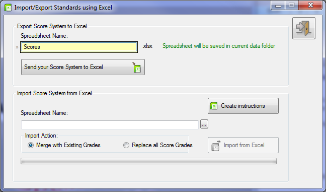 The Import/Export Score System window