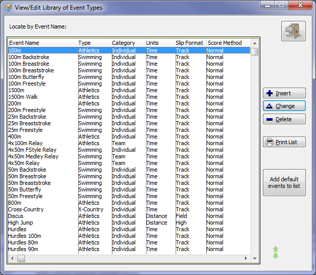 Library of Events Table