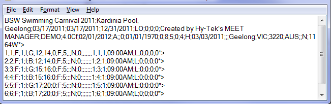 A sample Swim Export file