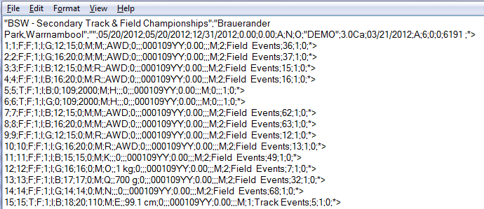Sample Meet Manager Track and Field Export file