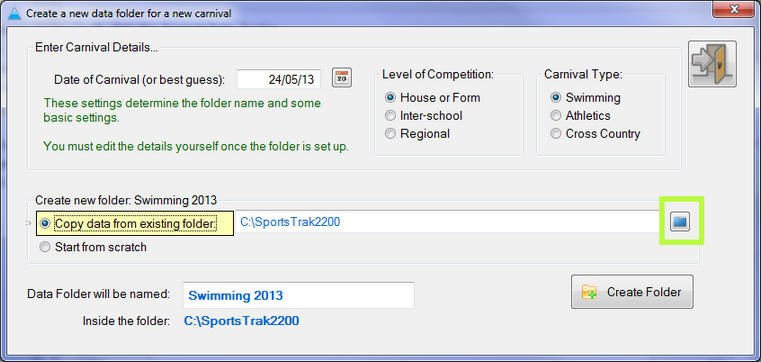 Set details and choose a folder to use as a starting basis