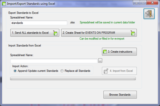 Import/Export Menu > Import/Export Standards to Excel