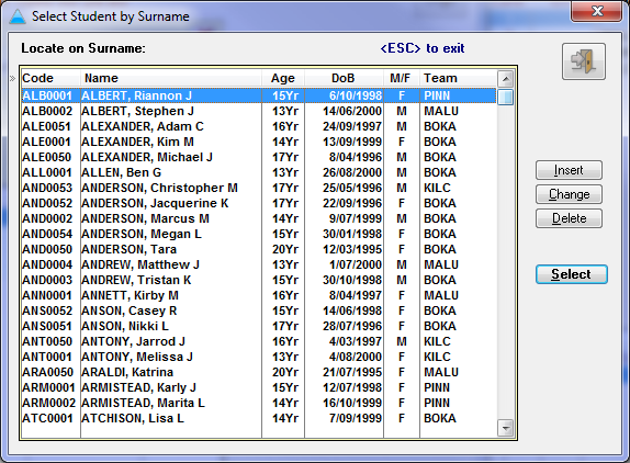 Student Lookup Table