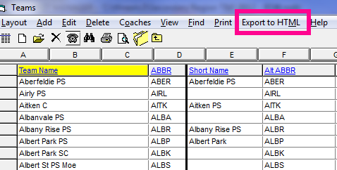 Exporting Teams to HTML